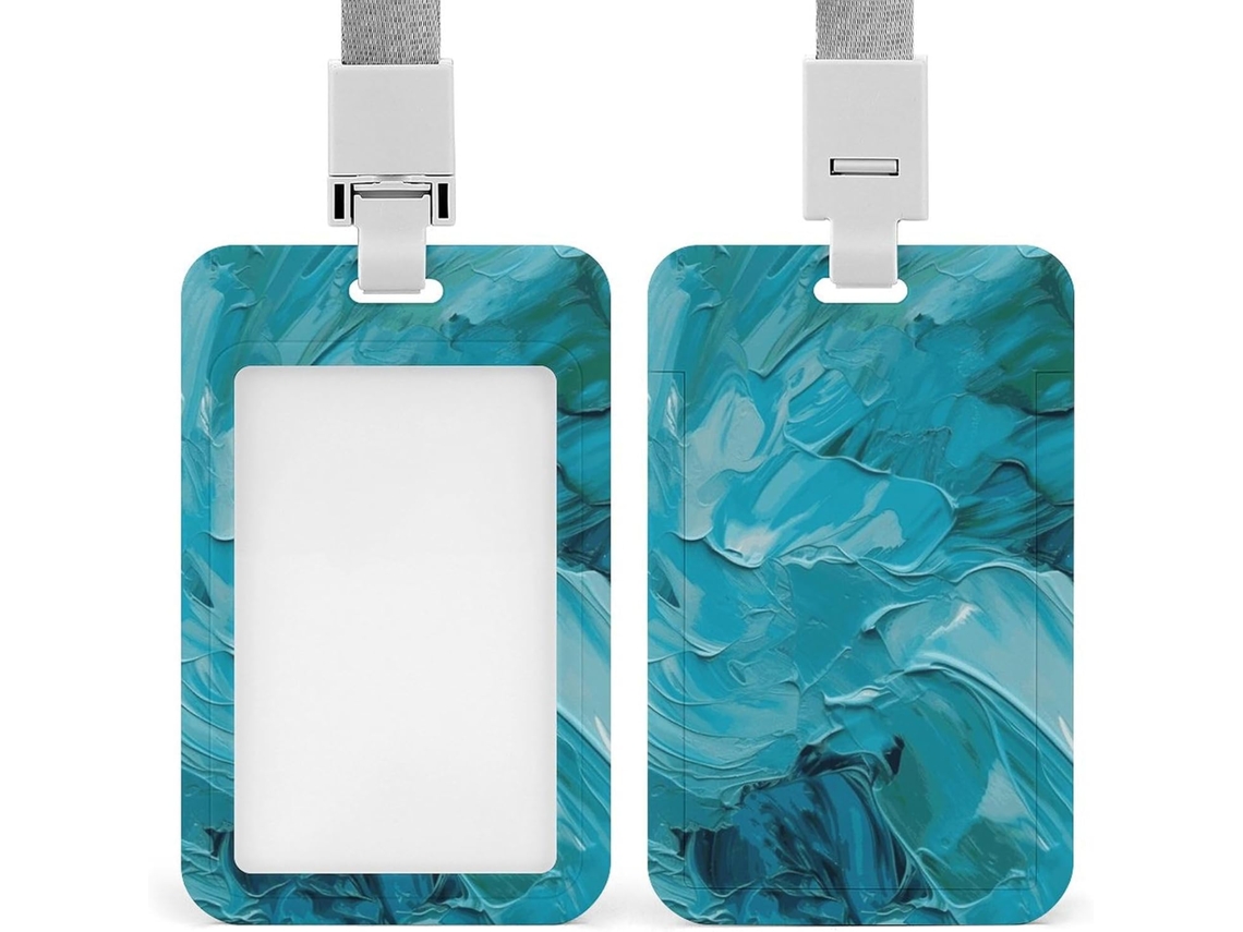 Porta Crachá Texturizado Com Efeito De Tinta A Óleo Azul, Protetor De Crachá, Capa Vertical Cordão, Estojo De