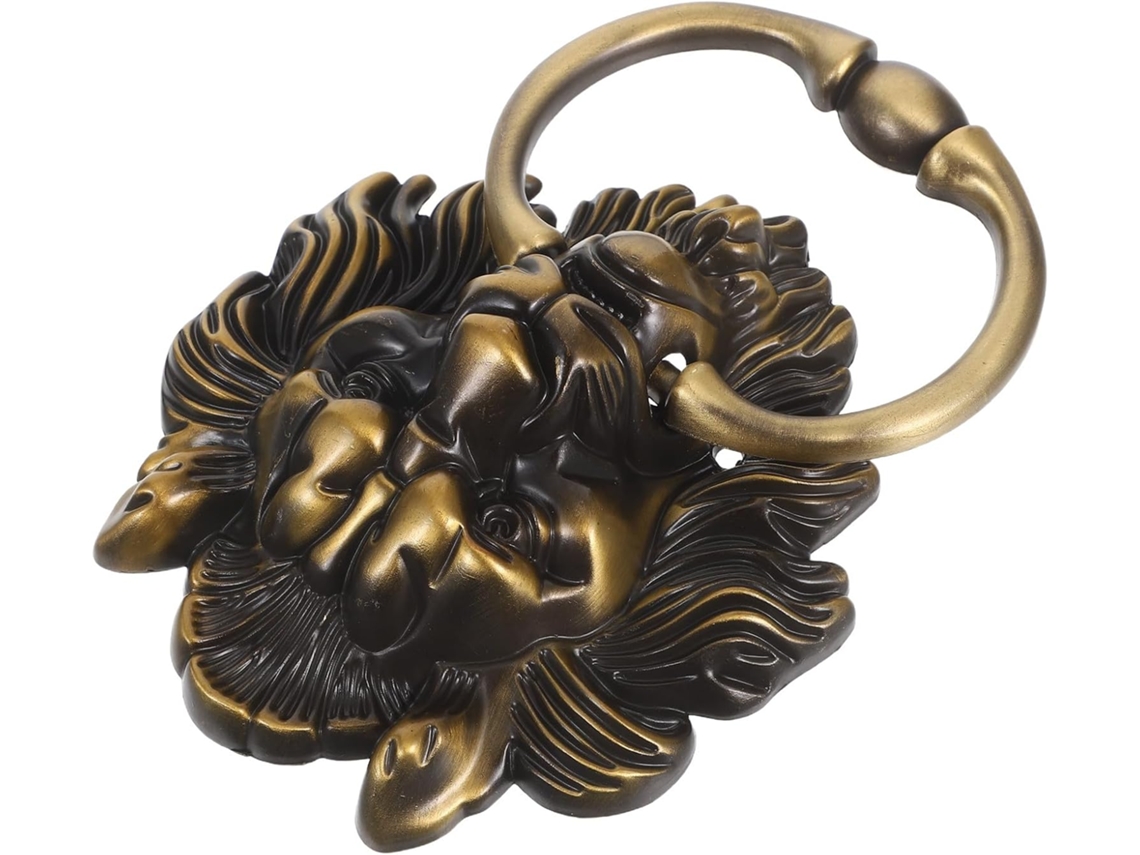 Batedor De Porta Em Liga De Zinco Verde Bronze Antigo, Com Puxador De Anel Grande.