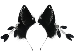 Tiara com Orelhas de Lobo, Penas e Brincos Estilo Gótico SFUSHOS