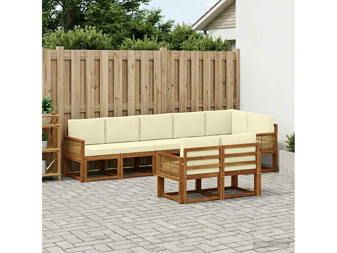 Vidaxl Conjunto De Sofás Para Exterior 8 Unid. Natural E Creme