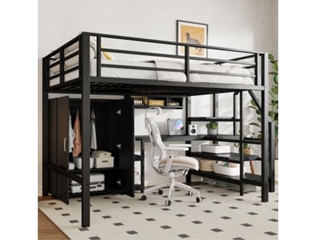 Cama Alta 140x200 Escrivaninha Roupeiro Prateleira Escada Estantes Estrado Cama De Metal Cama Juvenil Flieks