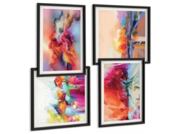 Composição De Quadros Abstrações Coloridas Retratos Espelharte (4 Peças)
