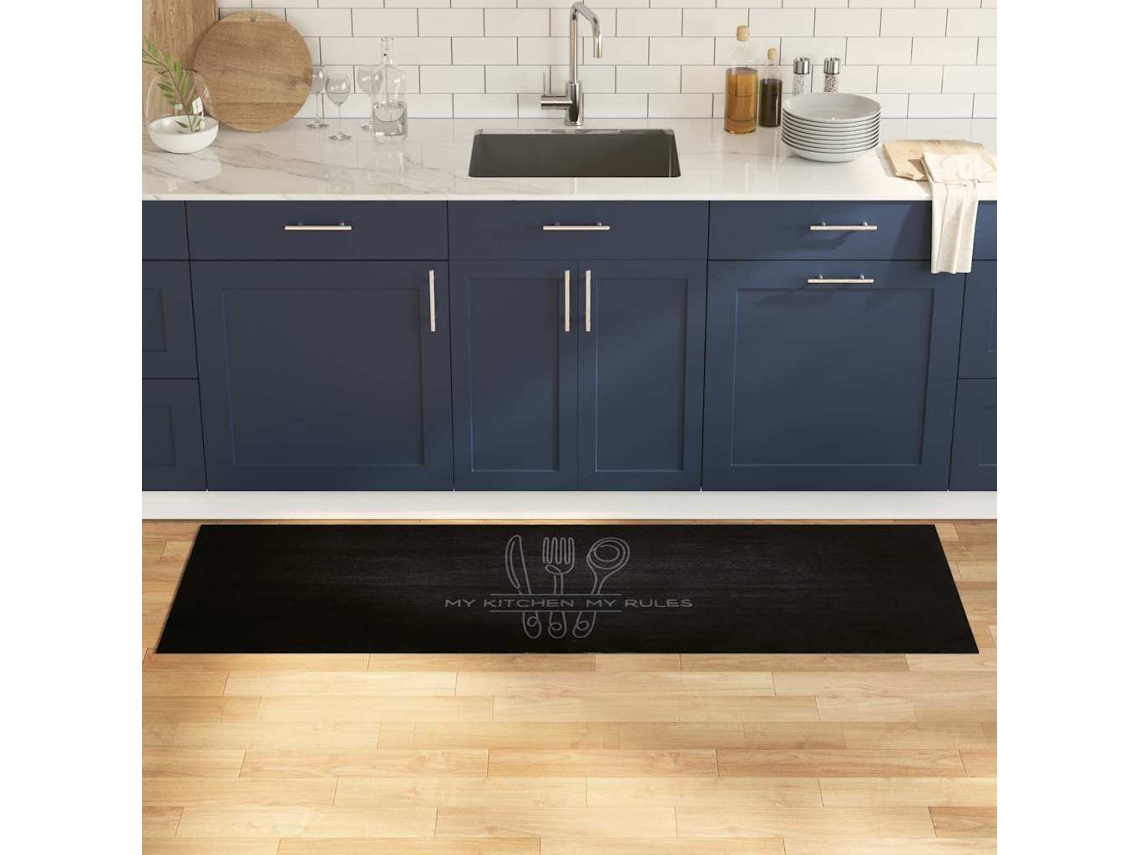 Vidaxl Tapete De Cozinha Talheres Preto 180 X 60 Cm Veludo