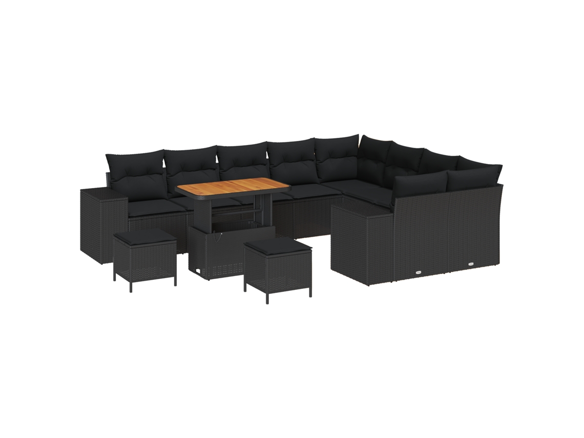 Conjunto 12 Conjunto De Sofá De Jardim Vidaxl Preto Madeira De Acácia Maciça (310 X 234 X 85 Cm)