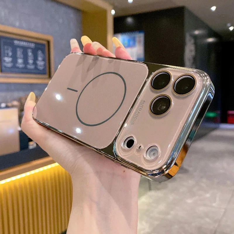 Capa Protetora (cáqui Para Iphone 17), Em Vidro Temperado, Com Função Magnética.