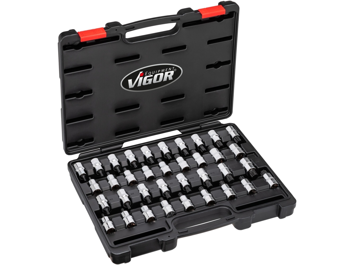 Vigor v2496 conjunto de soquete de chave de fenda quadrada oca 1/2 Polegada 12 5 mm perfil t perfil de cunha interna ribe-cv perfil h