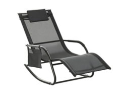 Espreguiçadeira Baloiço de Exterior com Apoio de Cabeça Acolchoado e Bolso Lateral 150x62x88 Cm Preto Ge