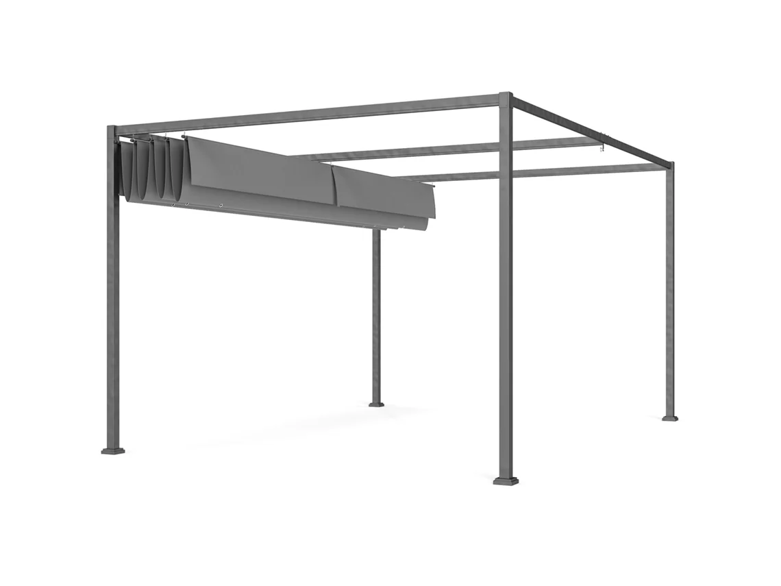Pérgola Deslizante 4x3m Estrutura Metálica Revestimento Epóxi Tecido Poliéster Cinza Escuro 180g/m² PROFESIA BOYANG