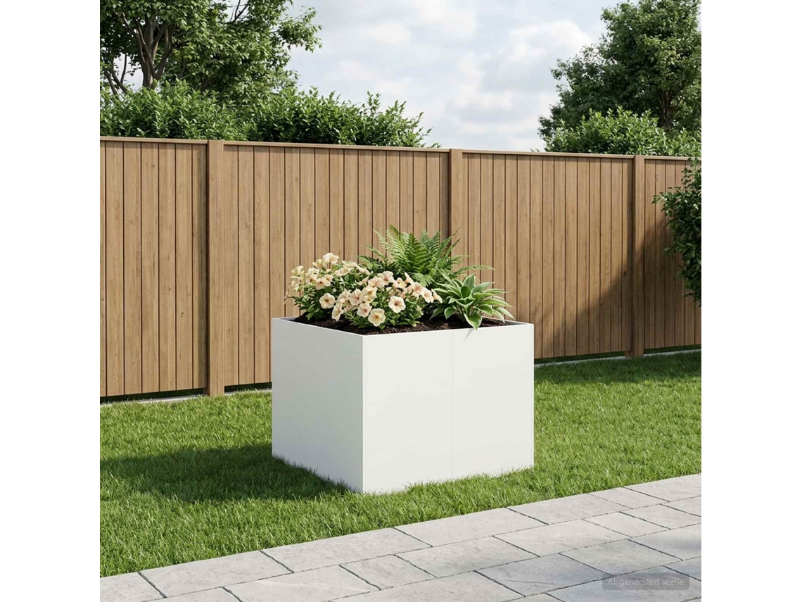 Vidaxl Vaso De Jardim Branco 80 X 80 X 60 Cm Aço Laminado A Frio