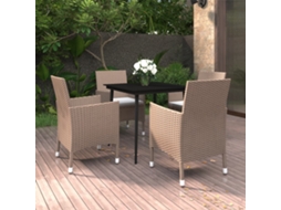 Conjunto 5 Peças Jantar P/ Jardim C/ Almofadões Vime Pe/vidro Dkd Home Decor