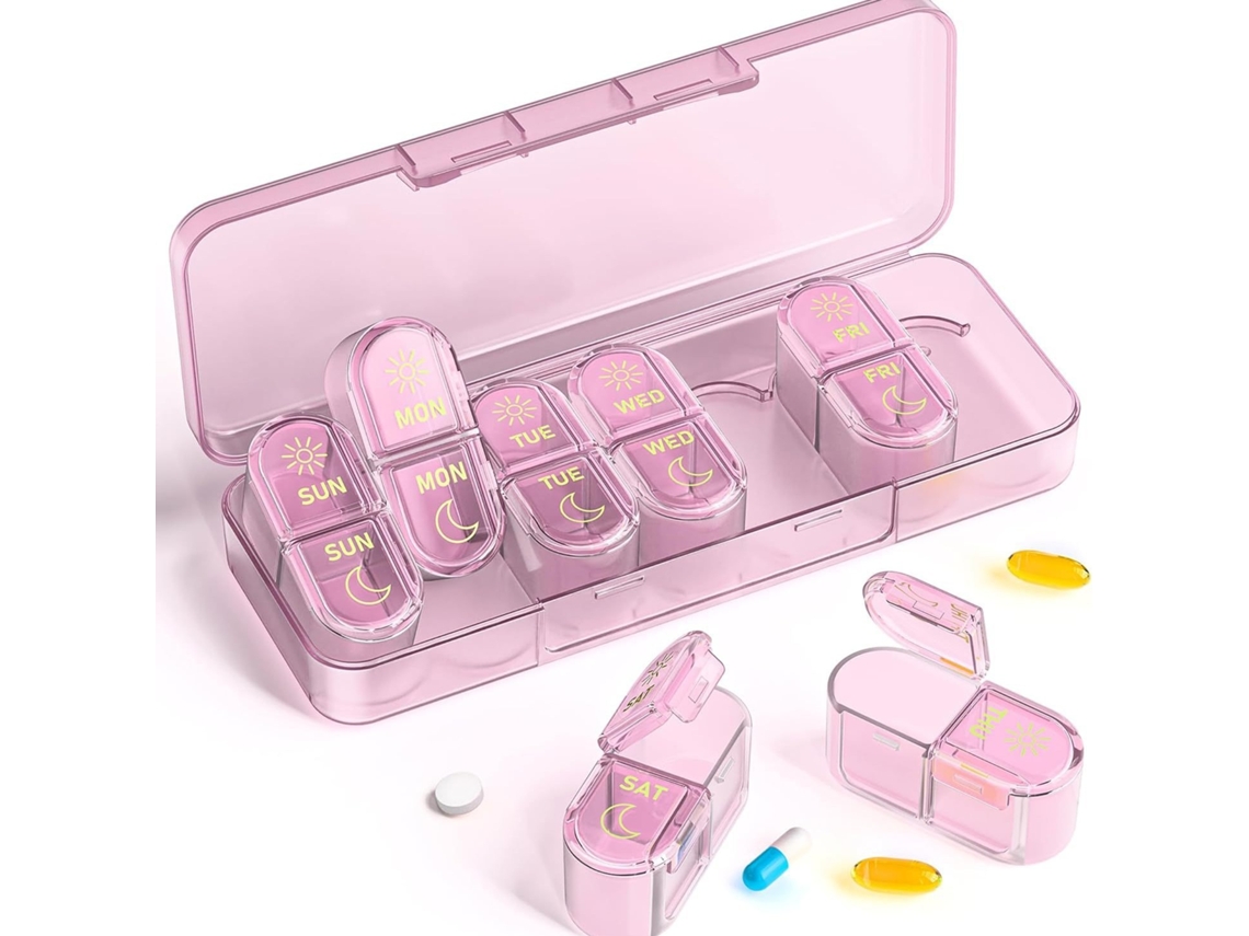 Organizador Semanal de Comprimidos CHRUI Am Pm para Medicamentos Sem Bpa (rosa)