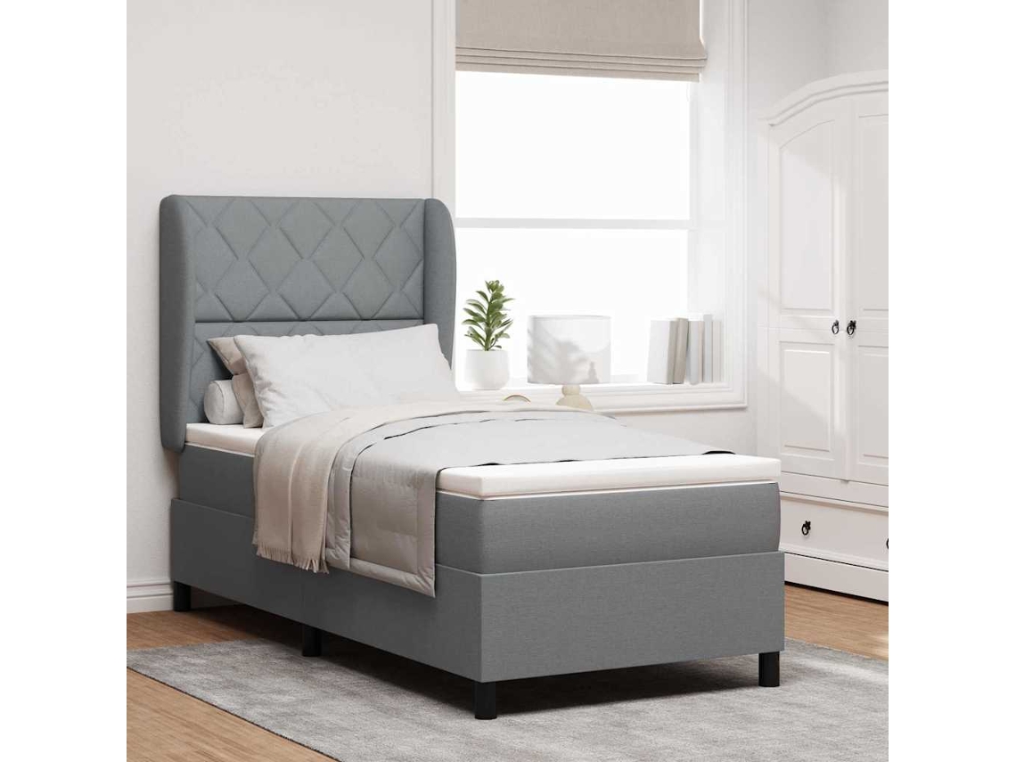 Vidaxl Cama Box Com Cabeceira Cinzento-claro 100 X 200 Cm Tecido