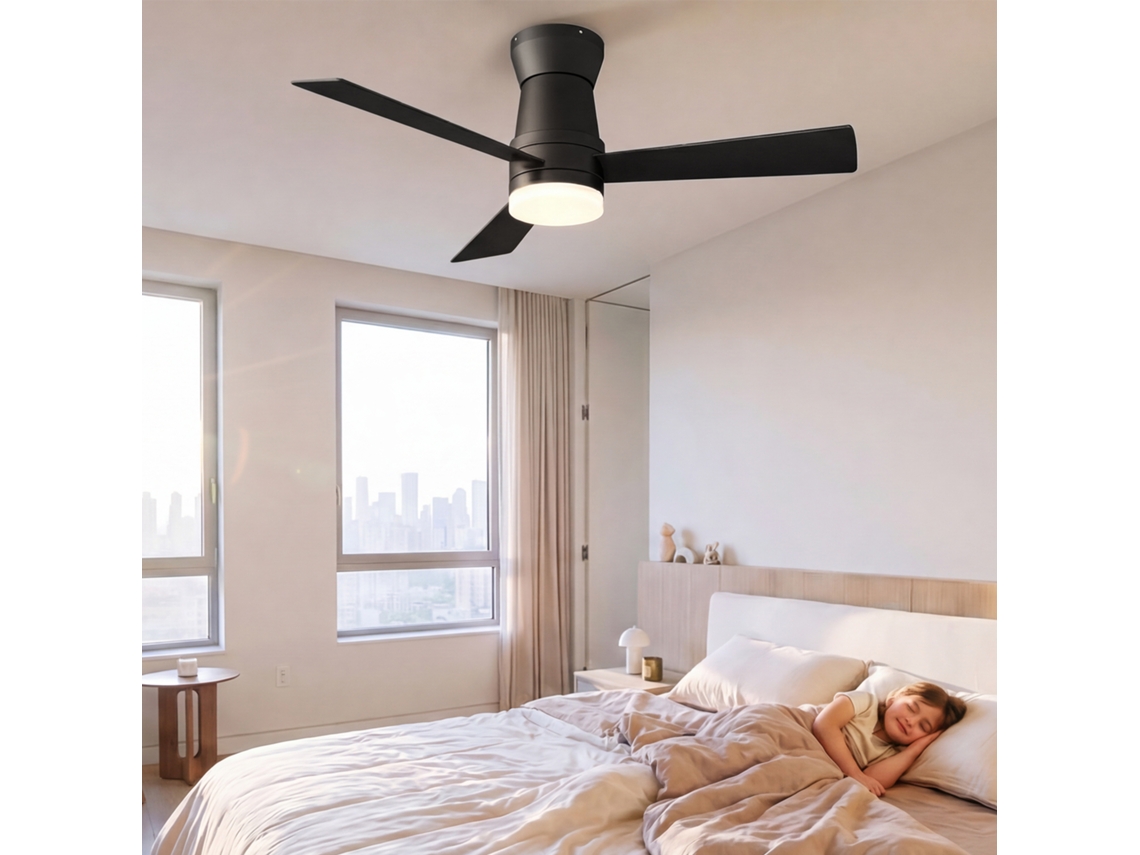 Ventilador De Teto Com Luz Led 132 Cm (52″) 3 Pás Preto E Branco Silencioso Dc Reversível Controlo Remoto – Design Moderno