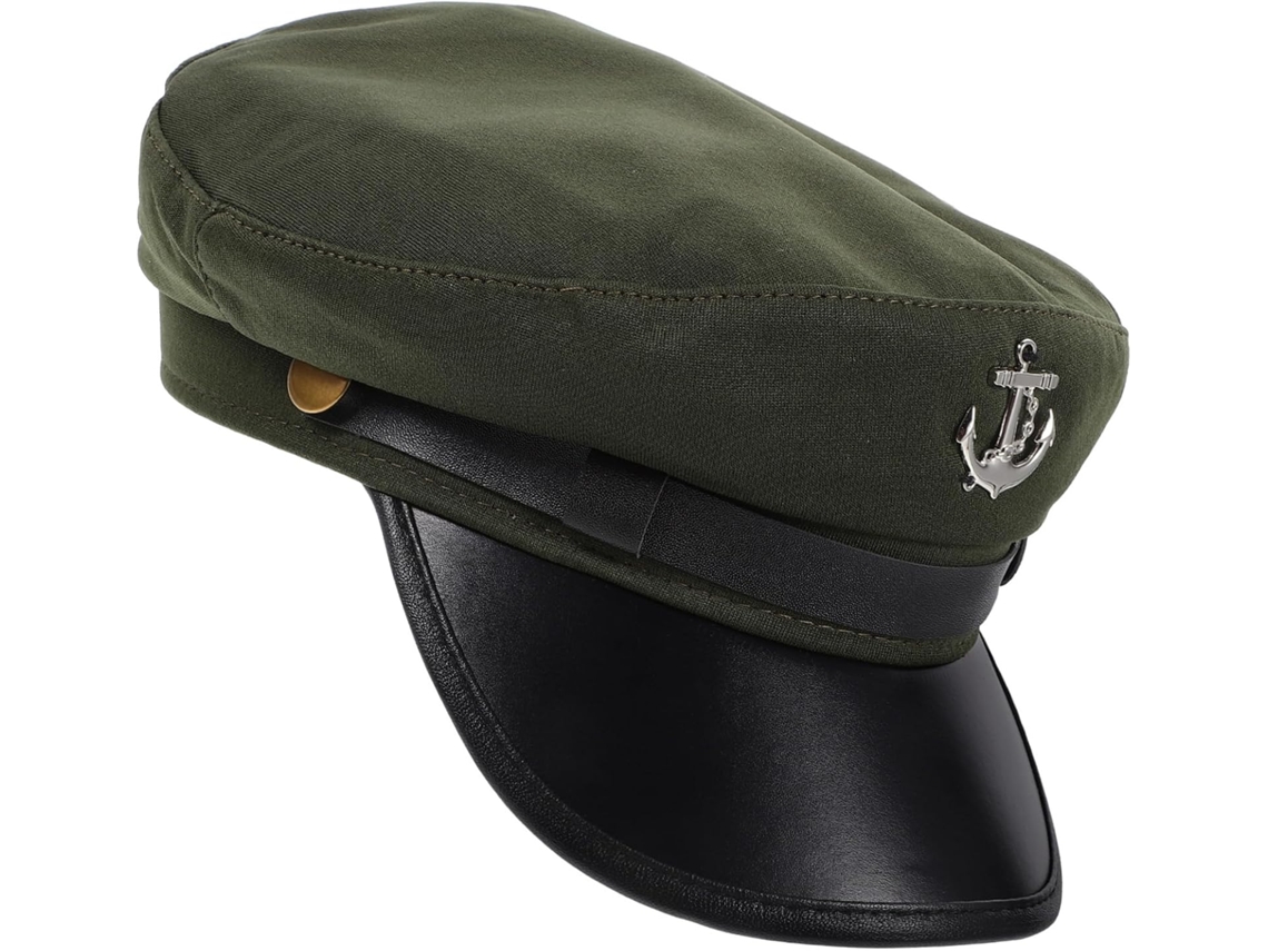 Boné De Marinheiro Verde Em Couro E Algodão Para Cosplay E Viagens.