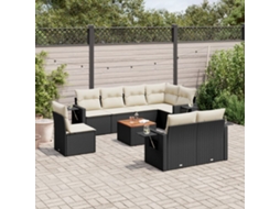 Vidaxl 9 Pcs Conjunto De Sofás P/ Jardim C/ Almofadões Vime Pe Preto
