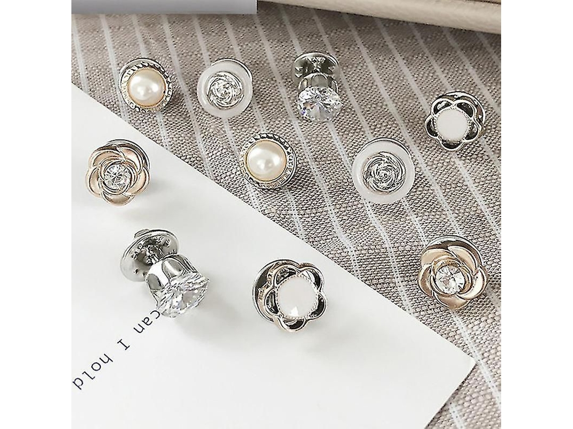 10 Botões De Roupa Broche Anti-iluminação Prendido No Decote Fixo Removível Ajustável Hk Flor De Perla Blanca