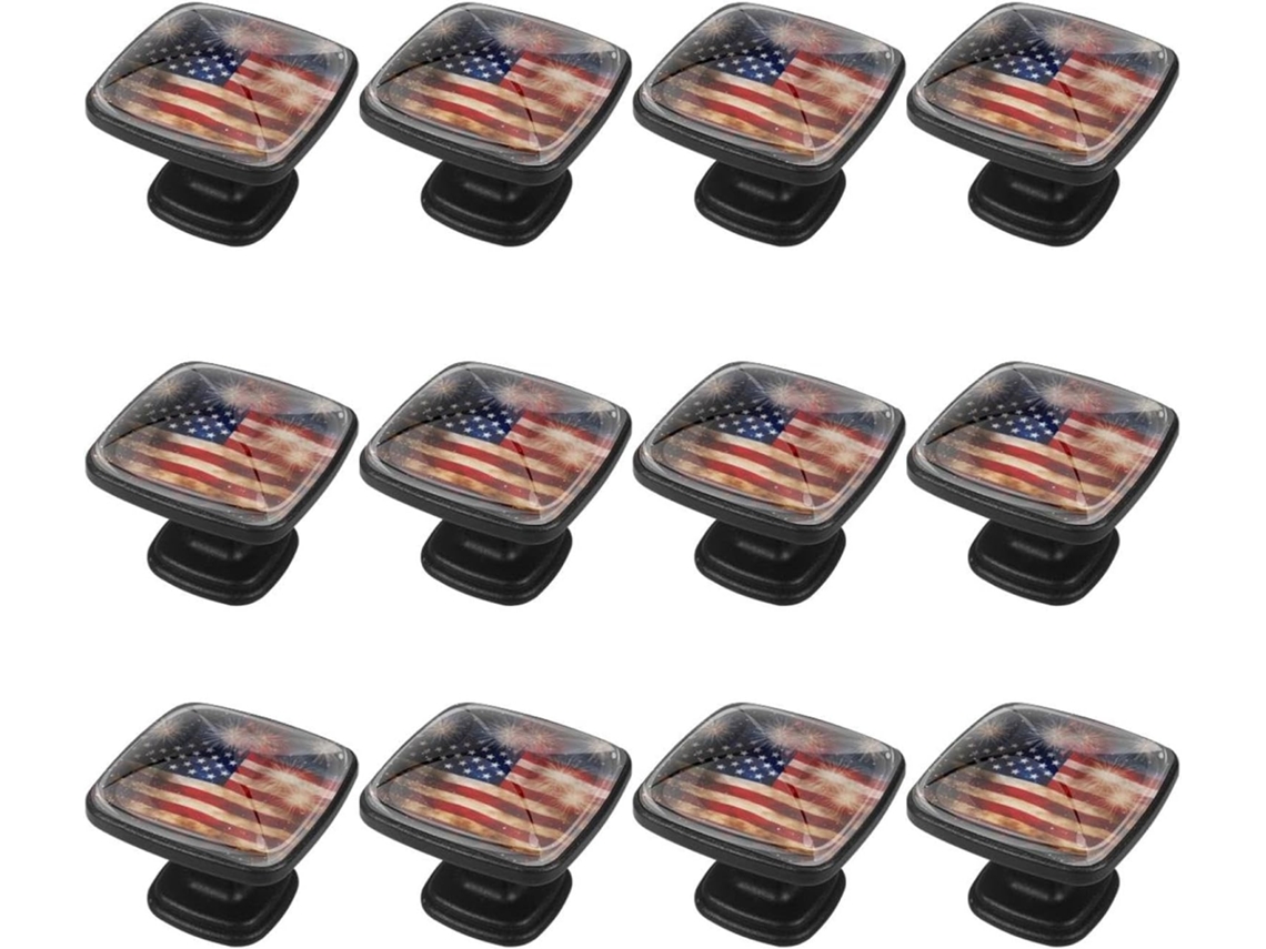 Puxadores Quadrados Para Armários De Cozinha, Puxadores Para Gavetas De Cômoda, 12 Peças, Bandeira Americana, Fogos De