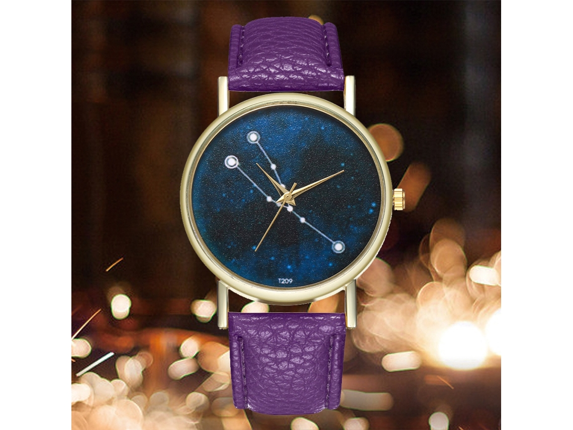 Reloj De Pareja Taurus Constellation De Cuero Morado Unisex De Cuarzo