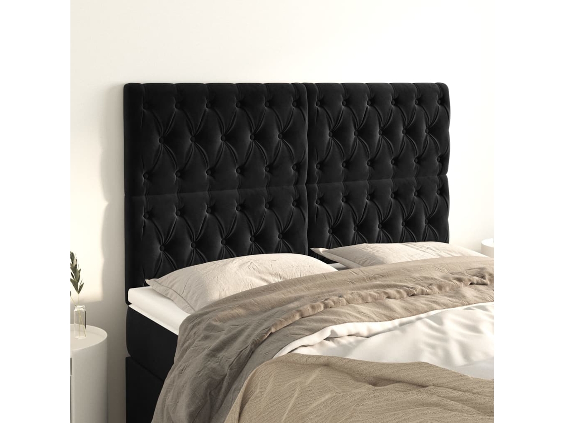 Vidaxl Cabeceira Preta 144x7x118/128 Cm Veludo