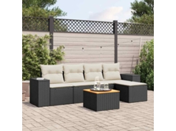 6 Pcs Conjunto Sofás De Jardim C/ Almofadões Vime Pe Preto Dkd Home Decor