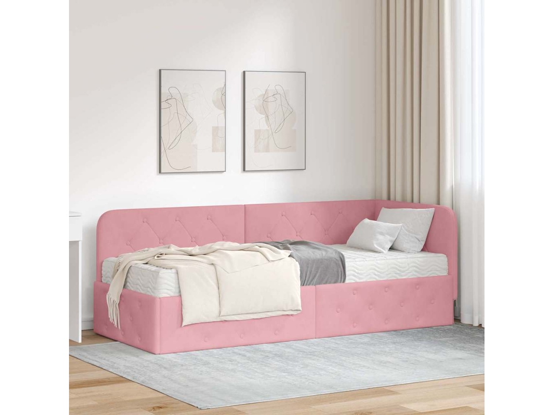 Vidaxl Estrutura De Cama De Canto Rosa 80 X 200 Cm Veludo