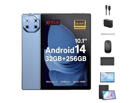 Tablet Takinuru Touch Android 14, 10 polegadas, 32GB RAM, 256GB ROM, 8000mAh