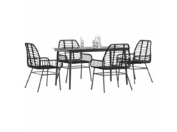 Conjunto de Jantar Jardim 5 Peças - Conjunto de Móveis de Jardim Vidro Vime Pe Preto HARLANV1
