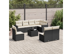 Vidaxl 9 Pcs Conjunto De Sofás P/ Jardim C/ Almofadões Vime Pe Preto