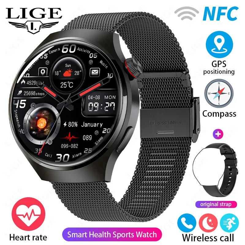 (pulseira De Malha Preta) Smartwatch Com Chamadas Bluetooth, Monitoramento De Saúde, Esportes Ao Ar Livre E Resistência À Água.