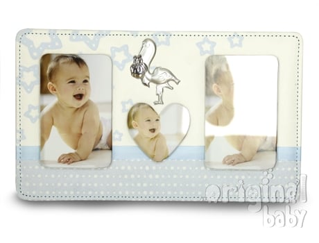 Moldura Fotográfica de Camurça Símile com Celeste Silver Stork