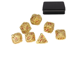 Set De 7 Dados Metálicos Poliedros Huecos Com Design De Caveira Para Jogos De Tabuleiro E Cartas, Cor Ouro