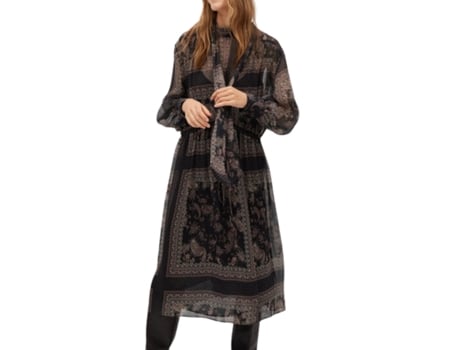 Vestido De Mulher Mango Midi Padrão Poliéster Preto (s)