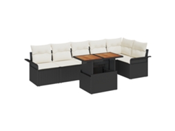 Conjunto 7 Conjunto De Sofá De Jardim Vidaxl Preto Vime Pe (100 X 55 X 73 Cm)