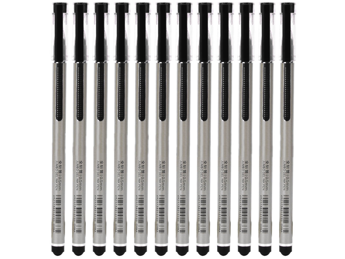 12pcs Bolígrafo Gel 0.5mm Recarga Grande Lápiz De Firma Suministros Escolares Oficina Negro