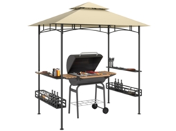 Grelhador barraca BTFORUS, churrasco, com 2 prateleiras, cestos de armazenamento, ganchos, bege