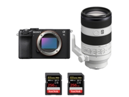 A7c Ii Preto + Fe 70 200mm F/4 Macro G Oss Ii + 2 Sandisk 256gb Uhs ii 300mb/s Máquina Fotográfica Híbrida + Ebook Pricedirect SONY