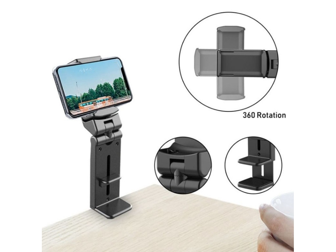 Suporte de Mesa Celular com Presilha, Cama Dobrável e Ajustável, Giratório 360 Graus Viagens Transmissões Ao Vivo AQUAFORGE