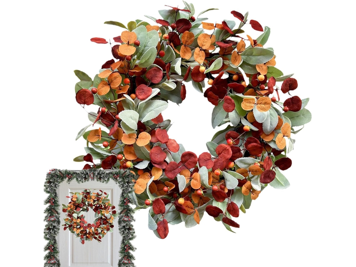 Guirlanda Outono Porta Artificial Laranja Frutos Silvestres Decoração Portas Janelas Roupeiros Casas Campo GOKOCO