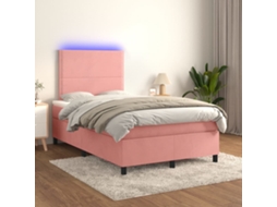 Vidaxl Cama Box Spring C/ Colchão/led 120x200 Cm Veludo Rosa
