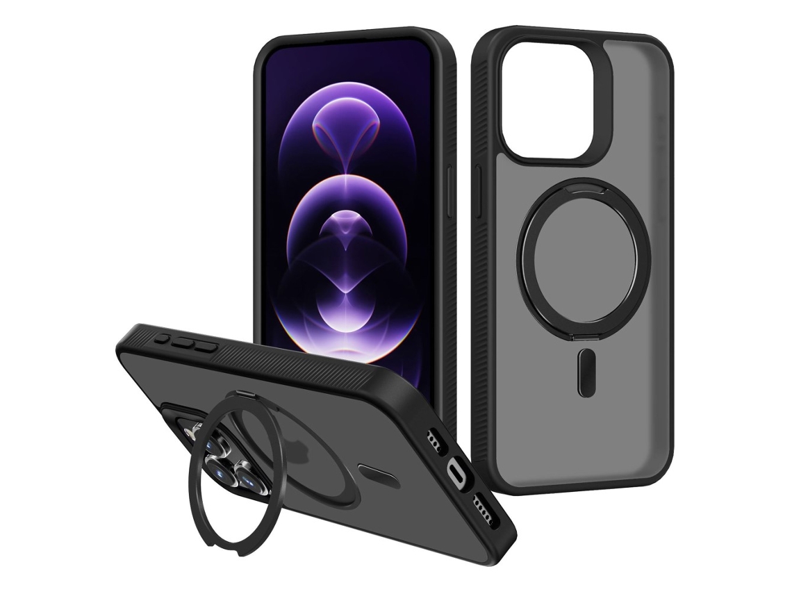 Suporte Casa Para Iphone 15 Pro Max Pele Sintética Magnética Preto