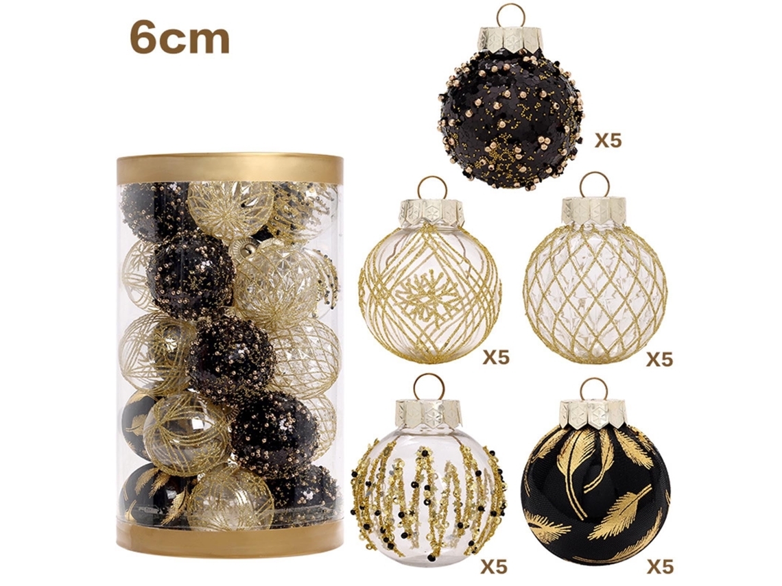 Conjunto de 25 Bolas de Natal para Decoração, Enfeites e Pendurar, nas Cores Preto e Dourado, Ergonômico, Uso Diário STELASPLEN