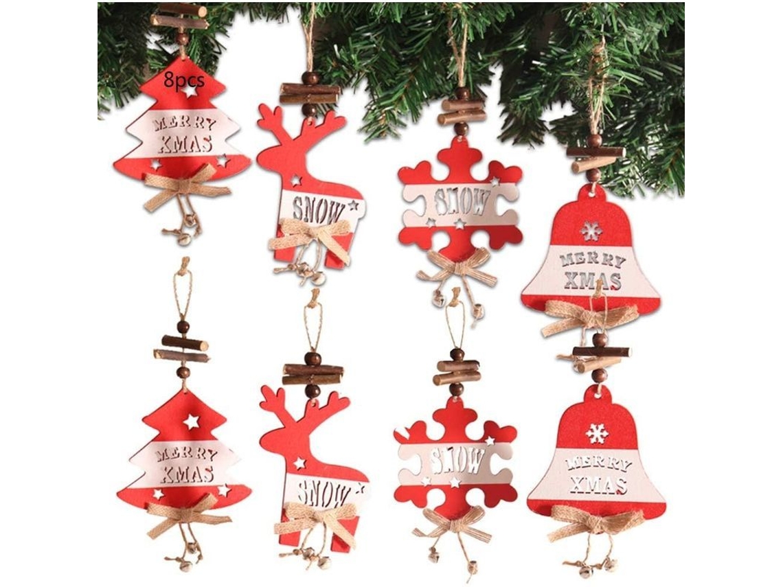 8 Peças De Decoração De Natal Em Madeira, Decorações Pendentes Para Árvore De Natal