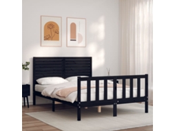 Vidaxl Estrutura De Cama De Casal Com Cabeceira Madeira Maciça Preto