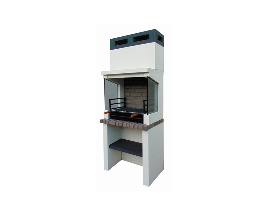 Churrasqueira NESH Bbq Glass - Simples Produzida Em Tijolo Cinza e Betão, Betão Pintado de Branco - 80x57x206cm