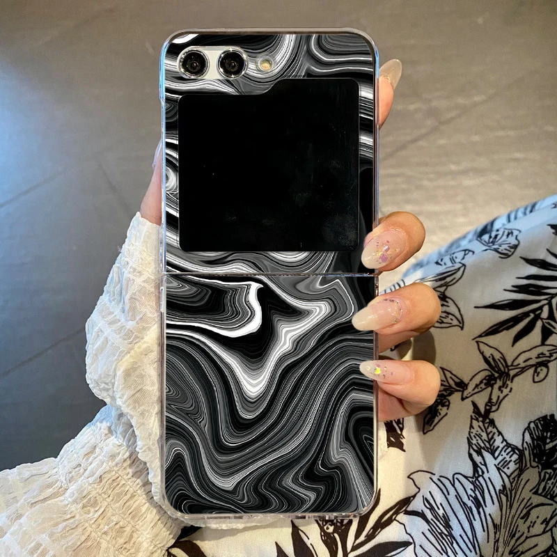 (a501) Capa Dobrável Transparente Para Celular Galaxy Zflip7 Fe Com Estampa De Mármore.