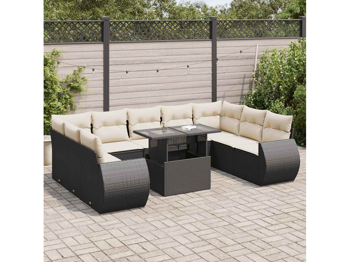 Vidaxl 10 Pcs Conjunto Sofás de Jardim C/ Almofadões Vime Pe Preto