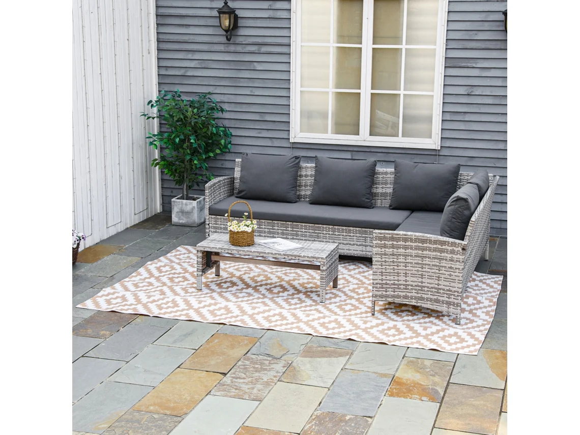 Tapete de Exterior Polipropileno Cor Branco e Castanho 182x274 cm Outsunny