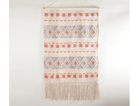 Peça Decorativa LUV SAFFRON Handwoven Wool & Cotton Geometric Terra Fringed Wall Hanging