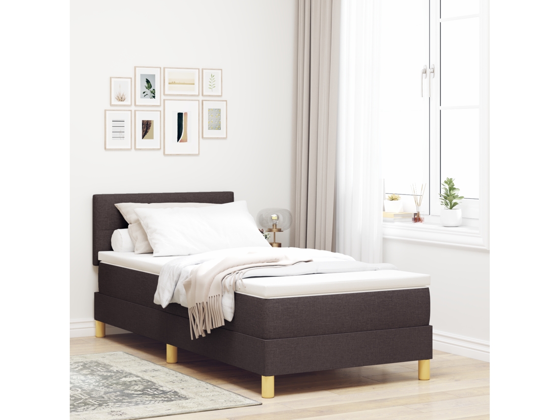 Cama Box Spring Com Colchão Led Castanha Escura 80x200 Cm Tecido