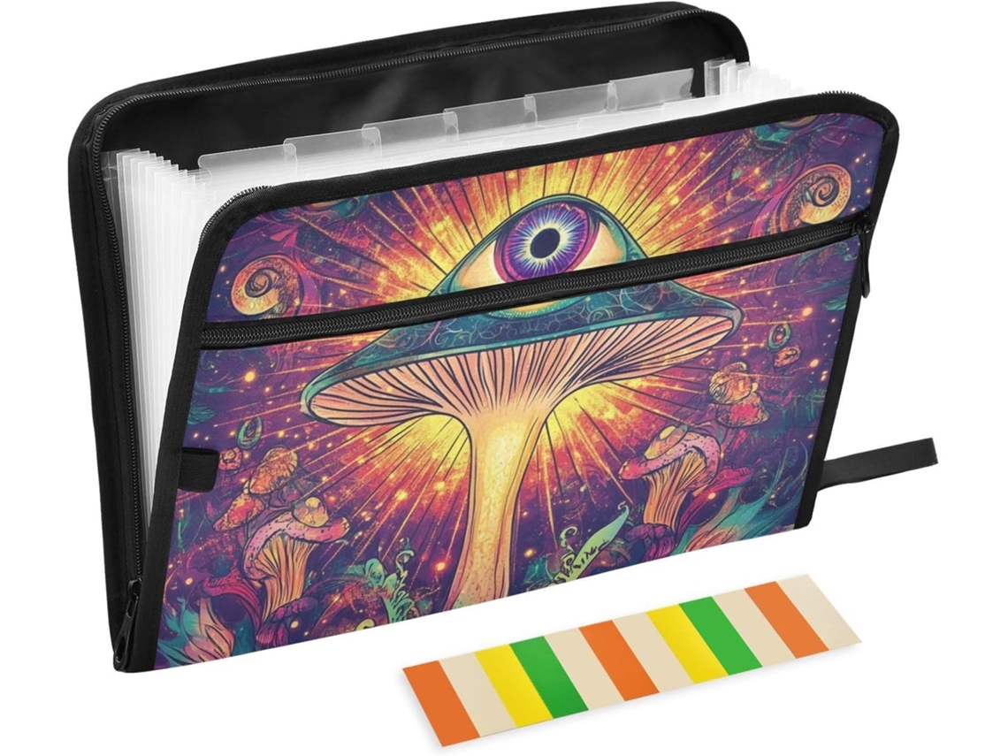 Pasta Organizadora De Papel, 13 Bolsos, Tamanho A4 E Carta, Com Fecho De Zíper, Documentos, Cogumelo Com Olhos